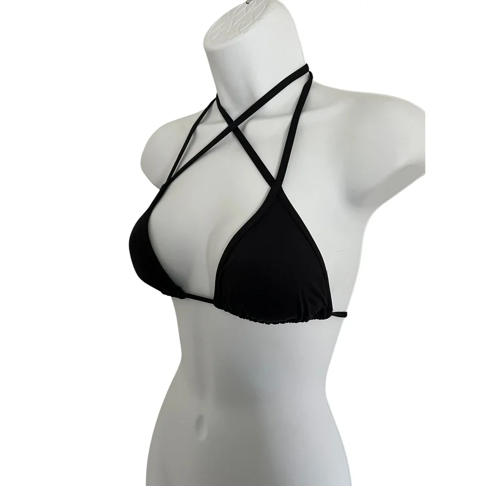 L*SPACE Black Multi-Way Triangle Halter Double Strap Bikini Top